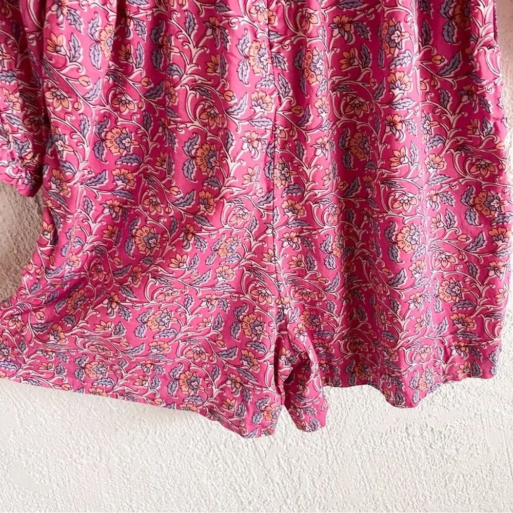 J. Crew | Embroidered Romper Pink Vines Block Print AP193